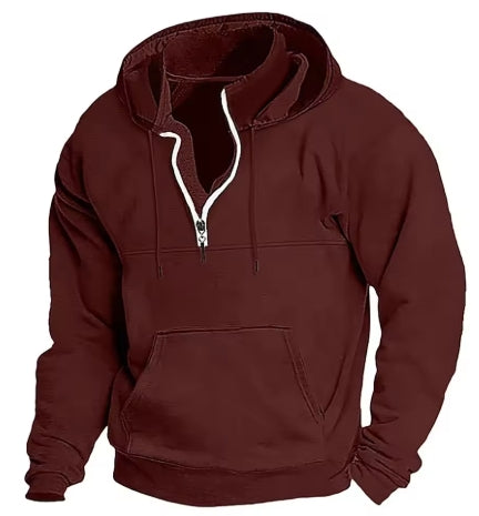 My Store Fashion Autumn/Winter New Hoodie Men's Casual Loose Stand Collar Solid Color Sports Hoodie Men's Half Zipper Street Wear