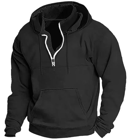 My Store Fashion Autumn/Winter New Hoodie Men's Casual Loose Stand Collar Solid Color Sports Hoodie Men's Half Zipper Street Wear