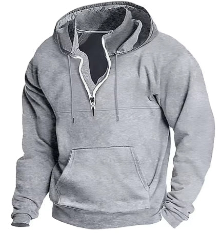 My Store Fashion Autumn/Winter New Hoodie Men's Casual Loose Stand Collar Solid Color Sports Hoodie Men's Half Zipper Street Wear