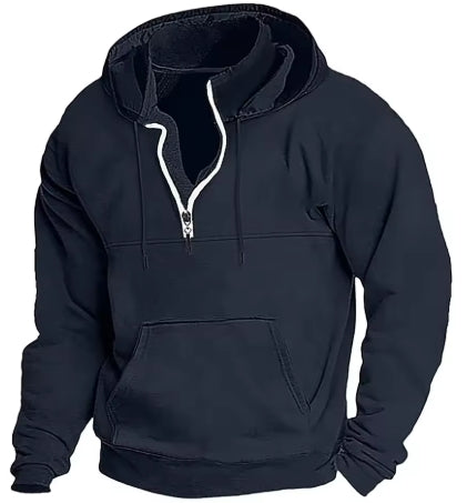 My Store Fashion Autumn/Winter New Hoodie Men's Casual Loose Stand Collar Solid Color Sports Hoodie Men's Half Zipper Street Wear